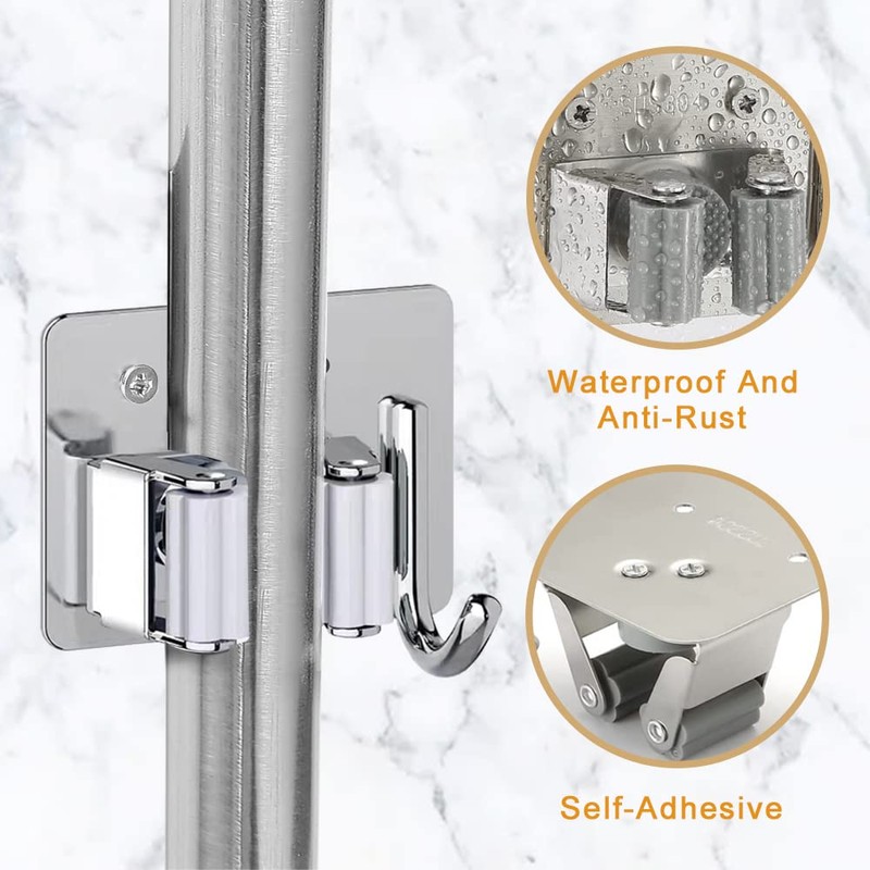 4 Pack Broom Holder Wall Mount,Heavy Duty Stainless Steel Broom