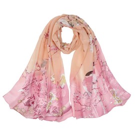 Dancila 1 x women's silk scarf, women's floral printed soft silk chiffon scarf, wrap scarf, neckerchief, 155 x 50 cm, scarves, tube scarf