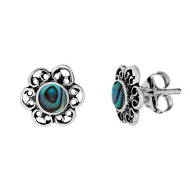 81stgeneration Women's .925 Sterling Silver 9 mm Paua Abalone Filigree Flower Stud Earrings
