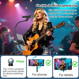 Nietoto 2 in 1 Foldable Microphone Floor Stand with Phone/Tablet Holder, 78’’ Tall Height Adjustable Mic Boom Tripod, For Singing, Performance, Karaoke, Speech, Stage, 17" Min Storage size with Bag