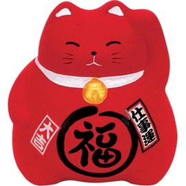 Japanese Ceramic Maneki Neko Feng Shui Fortune Lucky Cat Collectible Figurine Made in Japan, for Greater Fame and Successful Career, Red
