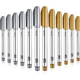 Gold and Silver Metallic Marker Pens, Metallic Permanent Markers Suitable for Cards Writing Signature Lettering Metallic Painting Pens (Gold and Silver, 1.5 mm 12 Pens)