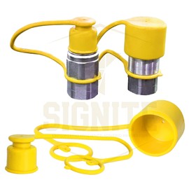2 Set, 1/2 Skid Steer Attachments Flat Face Tractor Hydraulic Coupler Male Dust Cap and Female Plug Cover, ISO 16028 Hydraulic Quick Disconnects Port Plug Fittings (Yellow)