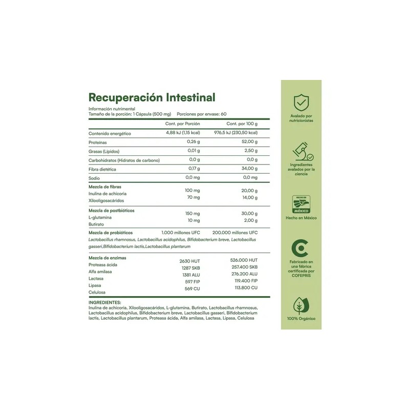 Recuperación Intestinal 4 En 1 Con Pre+probióticos+enzimas Sin Sabor