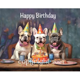 Unbranded French Bulldogs "Happy Birthday" Party Card hand-crafted