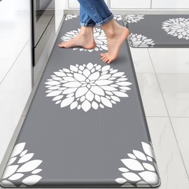 DailyCuddles Kitchen Mats for Floor [2PCS], Soft Anti Fatigue Kitchen Rugs for Home, Waterproof Cushioned Standing Mats, Non-Slip Comfort Mat for Office, Sink, Laundry (Grey)