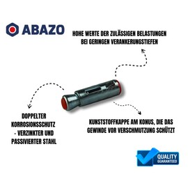 ABAZO Set of Heavy Duty Anchors Heavy Duty Dowels Wedge Anchor White Galvanised Expansion Sleeve Various Sizes (5, M8 x 50 mm)