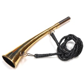 StarlingUKPK Hunting Horn - Brass Bugle with Real Leather Lanyard (Golden, Large)