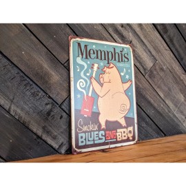 Memphis Tennessee - Smokin' Blue And BBQ Sign - 8in x 12in
