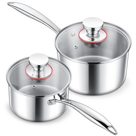 E-far Stainless Steel Saucepan Set - 1Qt & 2 Qt, Triply Sauce Pan Pot with Lid for Cooking Pasta Warming Milk Boiling Water, Small Metal Cookware for Kitchen, Induction Ready & Heavy Duty