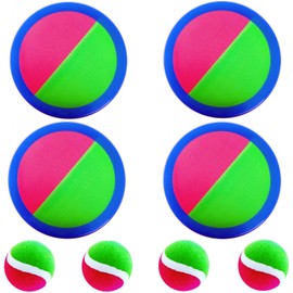 AppleRound Toss and Catch Ball Set (Hook and Loop), Kids Outdoor Games, Beach Toys, Backyard Sports, Paddle Ball Games (Pack of 4 Paddles and 4 Balls)