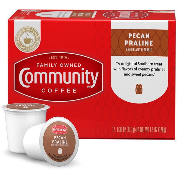 Community Coffee Pecan Praline Flavored Medium Roast Single Serve 36 Ct Box, Compatible with Keurig 2.0 K Cup Brewers, Medium Full Body Sweet Hints of Pecan, 100% Arabica Coffee Beans