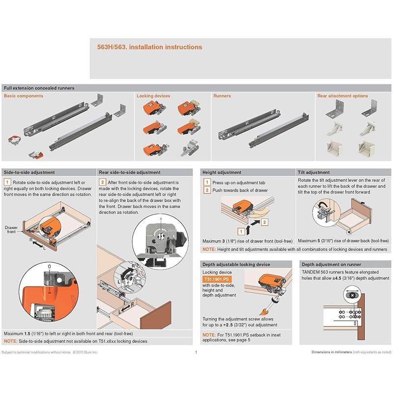 BLUM Tandem Plus BLUMOTION Drawer Slides Complete Pair, with Runners