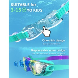 Hurdilen Kids Swim Goggles, Swimming Goggles for Kids Children, Anti-Fog Anti-UV Youth Swim Glasses with Nose Clip, Earplugs for Age 3-15