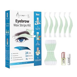 Beauty7 Tiras de cera de cejas para hombre, tiras de cera facial, tiras de depilación en casa, 24 piezas con aceite esencial de polvo de perlas para t