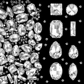 Sew on Rhinestones 240 PCS Rhinestones Silver Mixed Shapes Glass Rhinestones Clear Flatback Rhinestones Claw Flatback Crystal Rhinestones Glass Sewing Gems for Clothes Jewelry Shoes Costume DIY Crafts