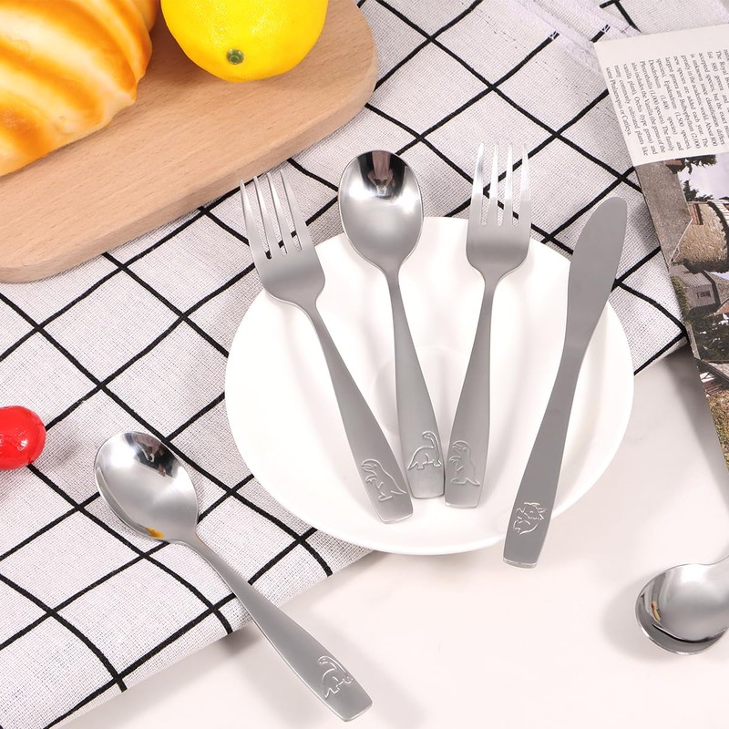 15Pcs Kids Silverware Set,Fork Spoon and Cutter Set,Toddler Utensils Set,410