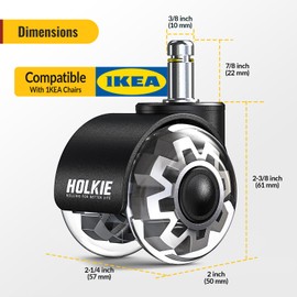 HOLKIE Office Chair Wheels 10x22mm 1KEA ONLY Casters 2 Inch Replacement, Grey Dual Rubber Smooth & Quiet Rolling Casters Wheels-Set of 5 for Hardwood Floors & Carpet Computer Gaming Desk Chair Wheels