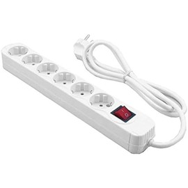 MediaRange 6-Way Power Strip with Switch, Child Lock and Protective Contact, 1.4 m, White