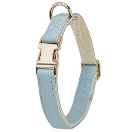 YUDOTE Soft Leather Dog Collar with Safety Quick Release Metal Buckle, Natural Cotton, Padded Faux Leather Collar for Sensitive Skin Puppies, Light Blue