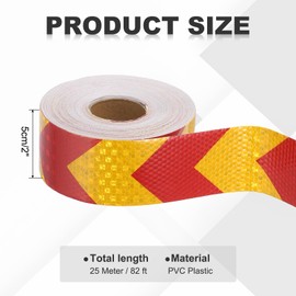 MECCANIXITY Reflective Tape, 2 Inch x 82 ft Self-Adhesive Trailer Reflector Tape Waterproof Warning Safety Sticker Night Reflectors Arrow Tape for Bikes, Yellow-red
