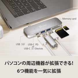 j5create USB-C 6 in 1 Mini Docking Station, Multi Hub, Power Delivery 60W Support, 1 USB-C (Supports PD3.0 & Data Transmission), 2 x USB3.0, MicroSD SD Card Reader, Ultra Slim Design, Aluminum Housing, Aluminum Housing, Compatible with Windows / Chrome O