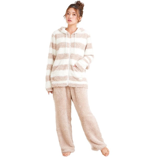 Luanna Jena QWHI02 Women's Pajamas, Pajamas, Top and Bottom Set, Long Sleeve, Loungewear, Cute, Birthday, Gift, Gift, beige