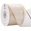 Ivory Christmas Ribbon Wired Sheer Organza Ribbon with Gold Sliver
