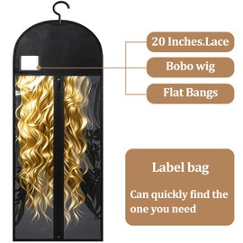 3Pcs 23.6IN Wig Storage Bags with Hanger Hair Extension Wig Storage Hanger Bags for Multiple Wigs with Tags Organizer Dust-Proof Wigs Bag Home Travel Closet Wigs & Accessories (Black)