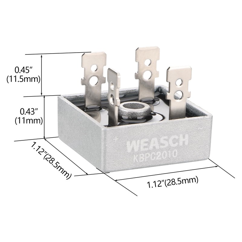 Weasch 2Pcs Bridge Rectifier Diode, KBPC2010, AC to DC, 1000V