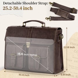 RAINSMORE Mens Messenger Bag 15.6 Inch Leather Vintage Laptop Briefcase Waterproof Computer Laptop Bag Leather Satchel Bag Large Shoulder Bag for Office Work Travel College, Coffee