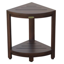 HomeRoots Compact Triangular Teak Shower Outdoor Bench With Shelf In Brown Finish