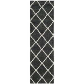 SAFAVIEH Hudson Shag Collection SGH281G Modern Diamond Trellis Non-Shedding Living Room Bedroom Dining Room Entryway Plush 2-inch Thick Runner, 2'3" x 6' , Dark Grey / Ivory