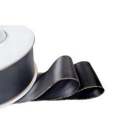 QIANF Black 1 1/2 inch 25 Yards Double Face Satin Ribbon with Gold Border for Gift Wrapping Weddings Party Invitation Decorations