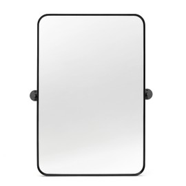 Minuover 20" x 30" Pivot Rectangle Bathroom Mirror Tilting Beveled Black Metal Framed Vanity Mirrors for Wall, Tempered Glass