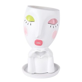 Head Planters, Face Planter Pots for Indoor Plants Funny Succulent Planter Decorative Face Pots Cute Small Succulent Pots Indoor Plant Pot with Drainage (Heart - White)