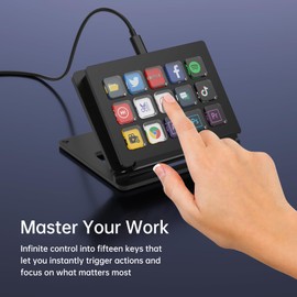 Yinker Stream Deck, 15-Key All-in-one Streaming Keypad Controller for Desktop Productivity, Customise LED Touchable Switchable Buttons for OBS, Twitch, YouTube - Mac & PC Compatible