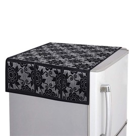 Kuber Industries Floral Design Cotton Fridge Top Cover 37"x21" (Black), CTKTC013848