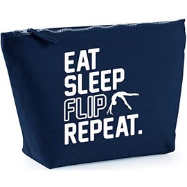 Hippowarehouse Eat Sleep Flip Repeat Gymnastics Gymnast printed make up cosmetic wash bag 18x19x9cm