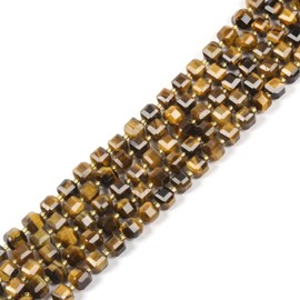 Yellow Tiger Eye 8mm Natural Gemstone Faceted Cube Dice Square Beads Strand 15.5 inch Micro Faceted Laser Diamond Cut Beads for DIY Jewelry Making