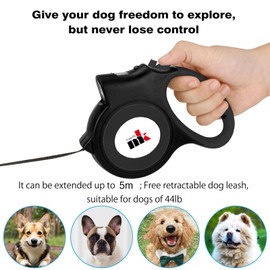 Retractable Dog Leash with LED Light Makife 5m Extendable Dog Lead for Small Medium Puppis up to 25kgs, One-Hand Brake & Lock System, Ergonomic Handle Black