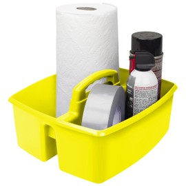 Storex 2-Compartment Large Craft Caddy – Multipurpose Classroom Organizer with Handle, Yellow, 1-Pack (00957C06C)