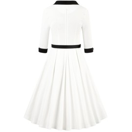 MUXXN Women's 50s Retro Casual Swing Midi Dress 3/4 Sleeve Square A Line Neck Vintage Cocktail Wedding Guest Bodycon Prom Off White S