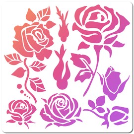GORGECRAFT Rose Stencils Templates 30x30cm Flower Bud Leaves Pattern Large Reusable Plastic Square Stencils Sign for Painting on Wood Wall Scrapbook Card Floor Drawing DIY Decor Crafts