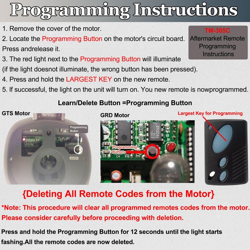 Garage Door Remote Control for TM-305C 315MHz Garage Gate Remote