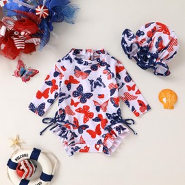 Infant Baby Girl Swimsuit One-Piece Long Sleeve Rash Guard with Hat Set Floral Zipper Bathing Suit Leopard Beach Wear