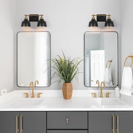 LOG BARN Bathroom Wall Light Fixtures, 2-Light Black and Gold Vanity Light Over Mirror for Bathroom, Bedroom, Hallway, or Kitchen