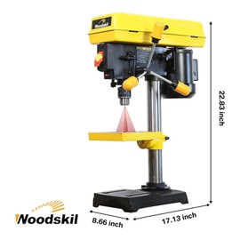 Woodskil 8 Inch Drill Press, 2.3 Amp 5-Speed Bench Drill Press with Laser Guide and Cast Iron Worktable, Bench Top Drilling Machine