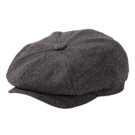 TOP-EX L/XL/XXL Merino Wool Flat Hat Men's 8 Panel Peaky Herringbone Tweed Retro Flat Cap Bat Cap Gatsby Cap, 95574_Grey Herringbone