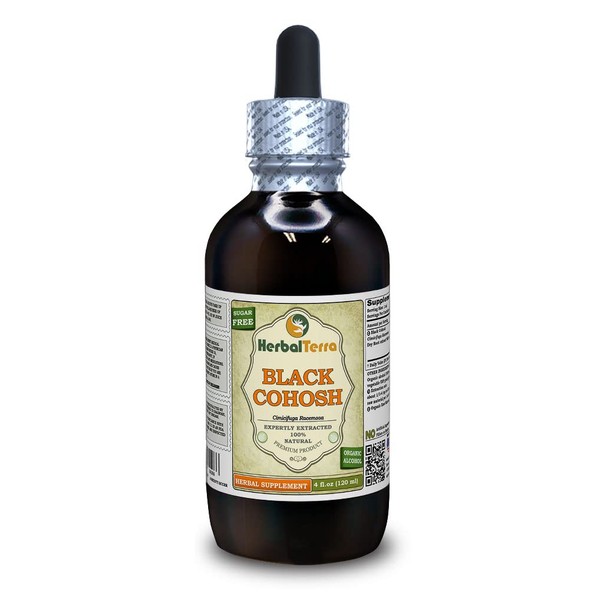 Black Cohosh (Cimicifuga Racemosa) Tincture, Organic Dried Root Liquid Extract (Brand Name: HerbalTerra, Proudly Made in USA) 4 fl.oz (120 ml)